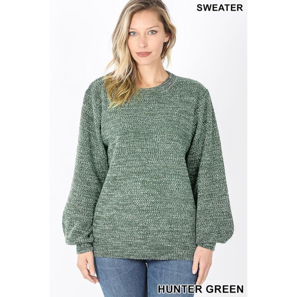 World of Leggings Balloon Sleeve Melange Sweater